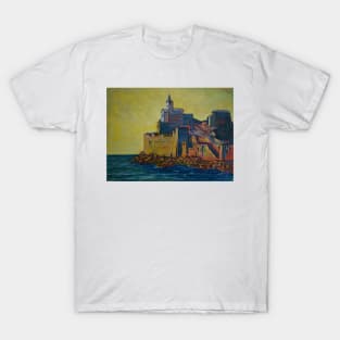 Oil Painting - San Pietro Church at Sunset. Portovenere, Italy T-Shirt